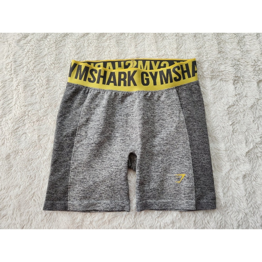 Gymshark Flex Cycling Shorts Womens Small Gray Marl Yellow Logo High Waist B1A4G